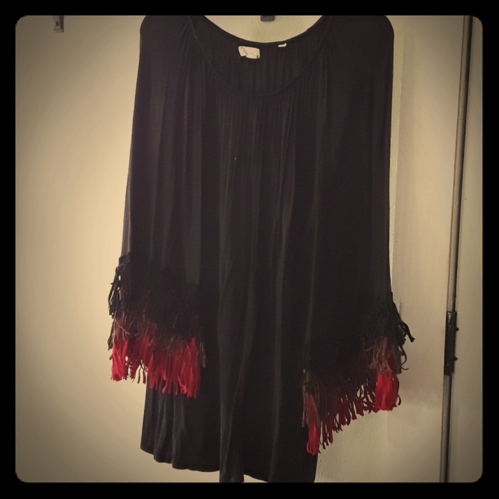 Bell fringe black mini dress